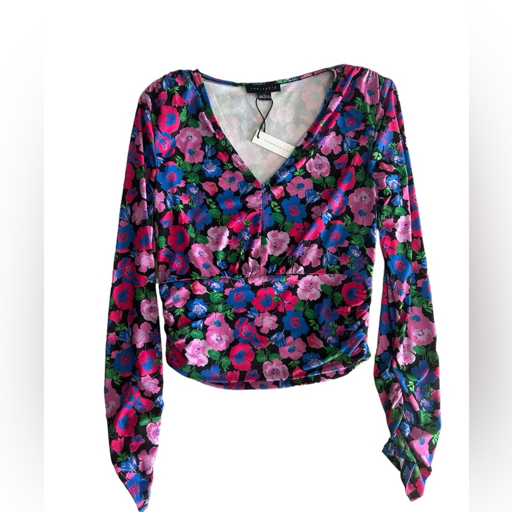 Sanctuary Eye Catcher Multicolored Floral Ruching Top NWT Size Large - Picture 3 of 10